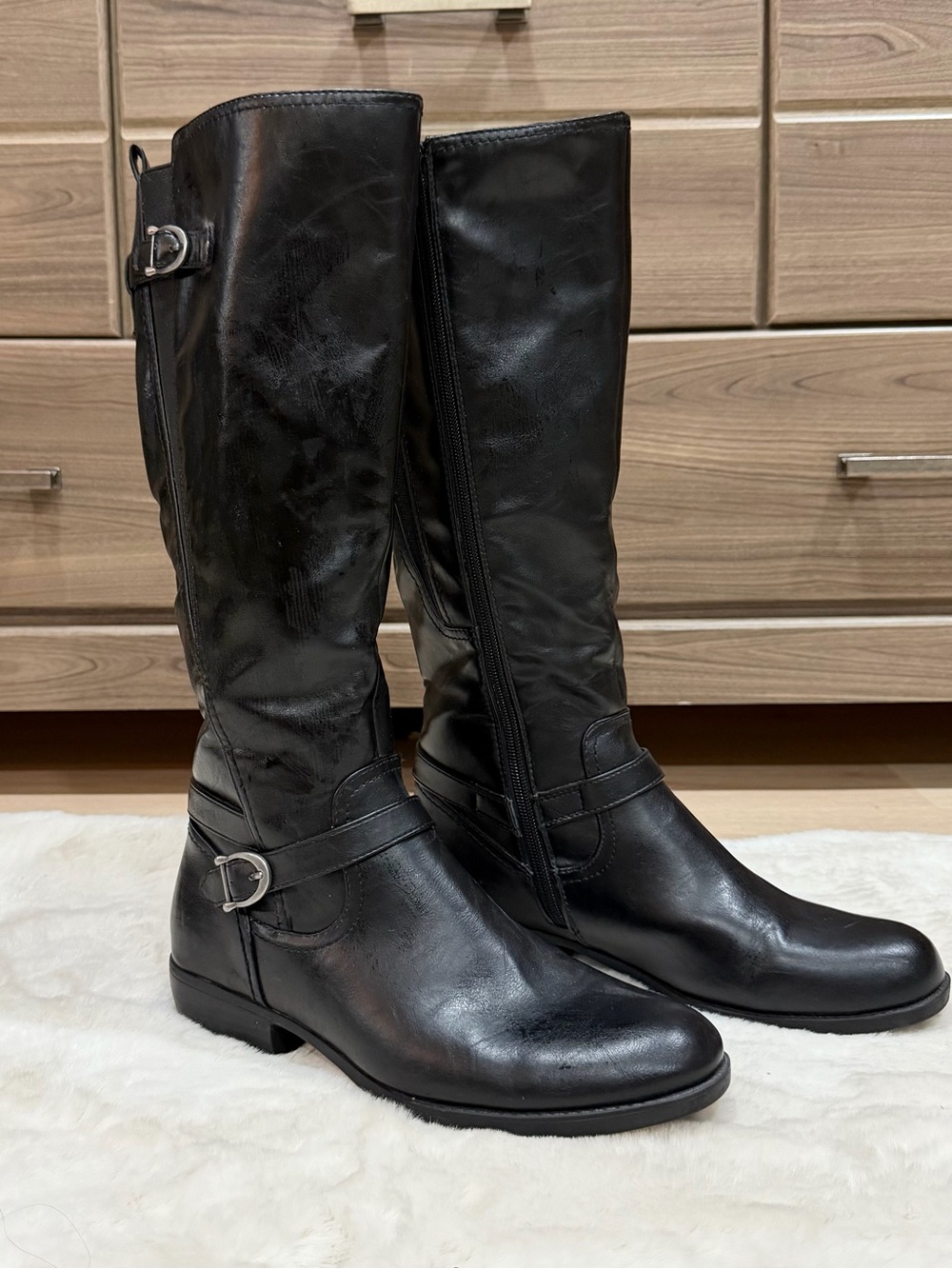 Kim Rogers Black Knee-High Buckle Riding Boots